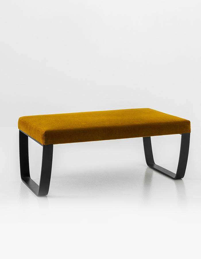 Koyu Hardal Rengi Kadife Kumaşlı Siyah Metal Ayaklı Bench Bank Puf - Pufcu