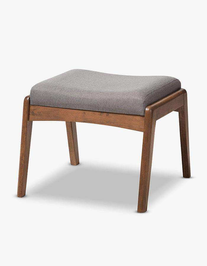 Koyu Gri Keten Kumaşlı Masif Ahşap Ayaklı Puf - Pufcu