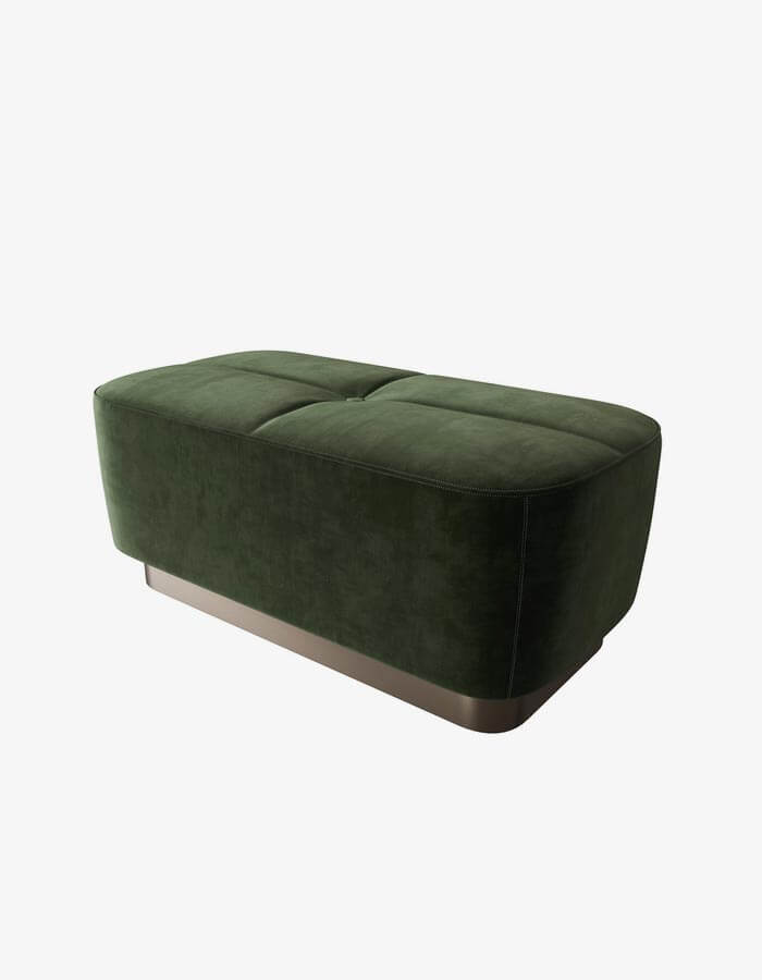 40x110 Dikdörtgen Koyu Yeşil Kadife Kumaşlı Puf