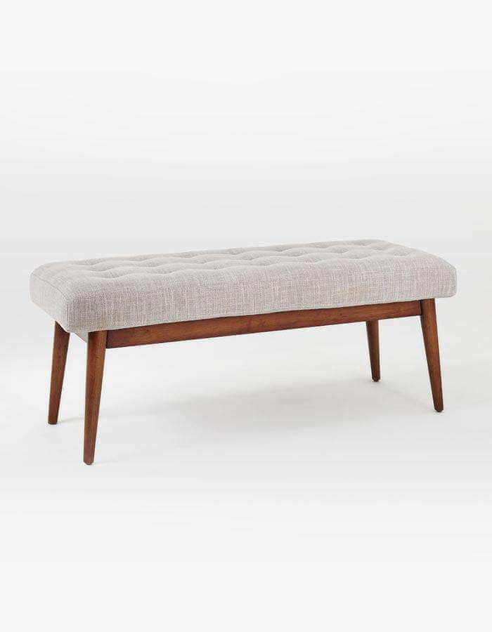 Ahşap Konik Ayaklı Gri Keten Bench