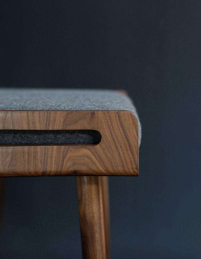 Masif Ahşap Gri Keten Kumaşlı Tabure Puf - Pufcu