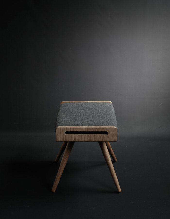 Masif Ahşap Siyah Keten Kumaşlı Tabure Puf - Pufcu