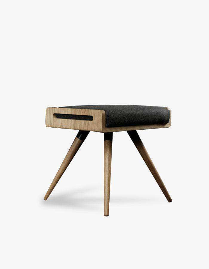 Masif Ahşap Siyah Keten Kumaşlı Tabure Puf - Pufcu