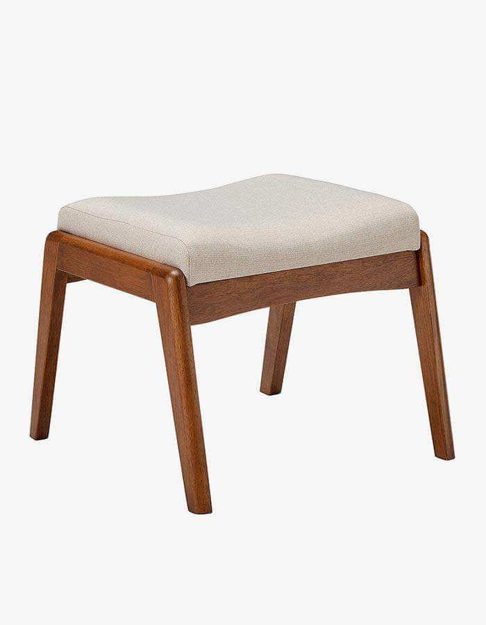 Krem Rengi Keten Kumaşlı Ahşap Masif Ayaklı Puf - Pufcu