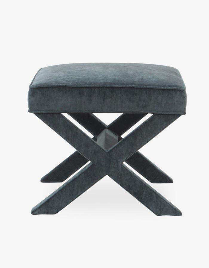 Mavi Kadife Çapraz Ayaklı Puf - Pufcu