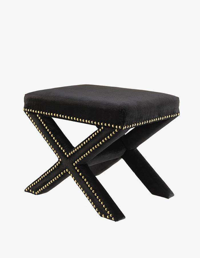 Siyah Kadife Kabaralı Çapraz Ayaklı Puf - Pufcu