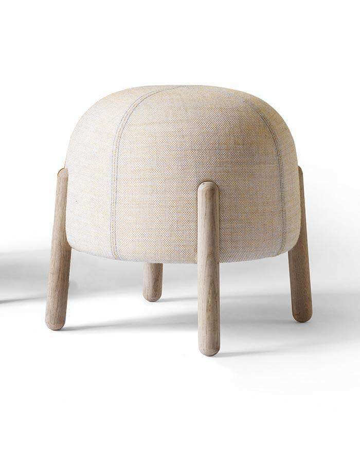 Krem Rengi Keten Kumaşlı Masif Ayaklı Puf - Pufcu