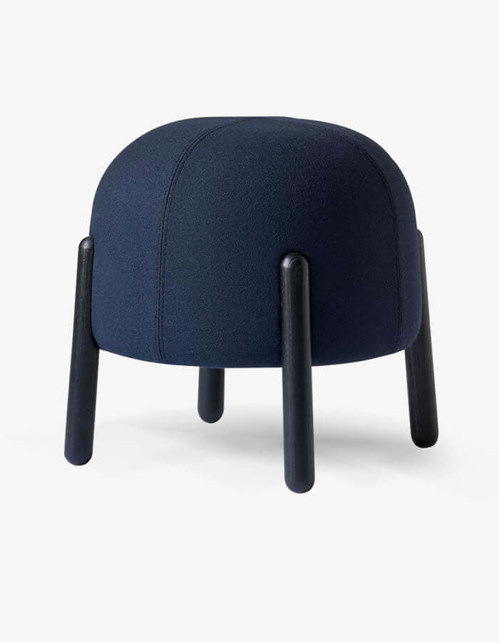 Lacivert Rengi Keten Kumaşlı Masif Ayaklı Puf - Pufcu