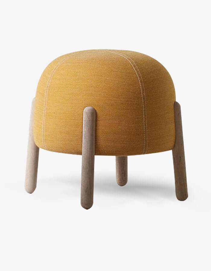 Hardal Rengi Keten Kumaşlı Masif Ayaklı Puf - Pufcu