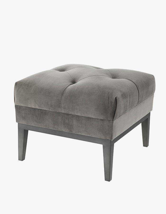 Koyu Gri Kadife Kapitoneli Kare Ahşap Ayaklı Puf - Pufcu