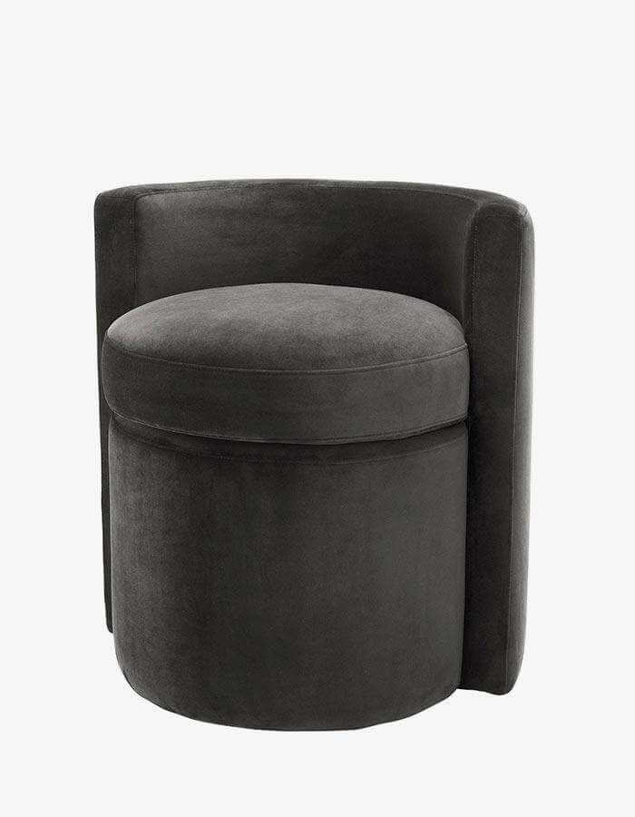 Sırtlı Koyu Gri Kadife Ahşap Puf - Pufcu