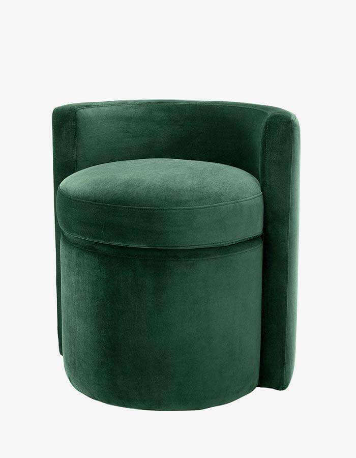 Sırtlı Koyu Yeşil Kadife Ahşap Puf - Pufcu