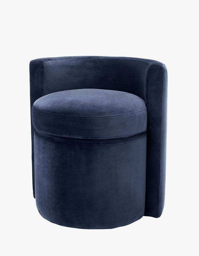 Sırtlı Lacivert Kadife Ahşap Puf - Pufcu