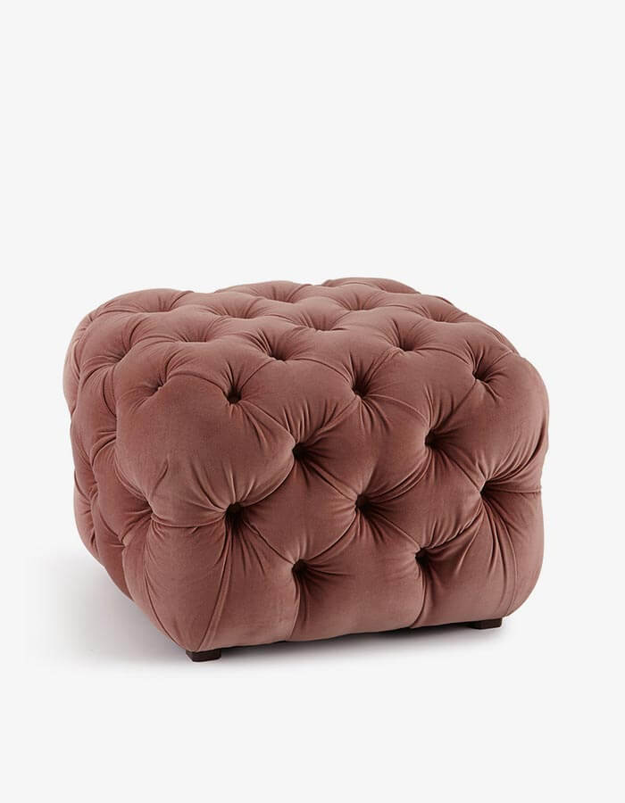 50x50 Pudra Rengi Kadife Kumaşlı Kapitoneli Kare Puf