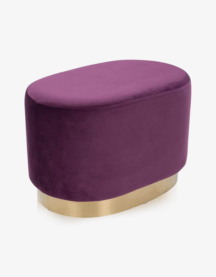 50x35 cm Mor Kadife Pirinç Rengi Ayaklı Oval Puf