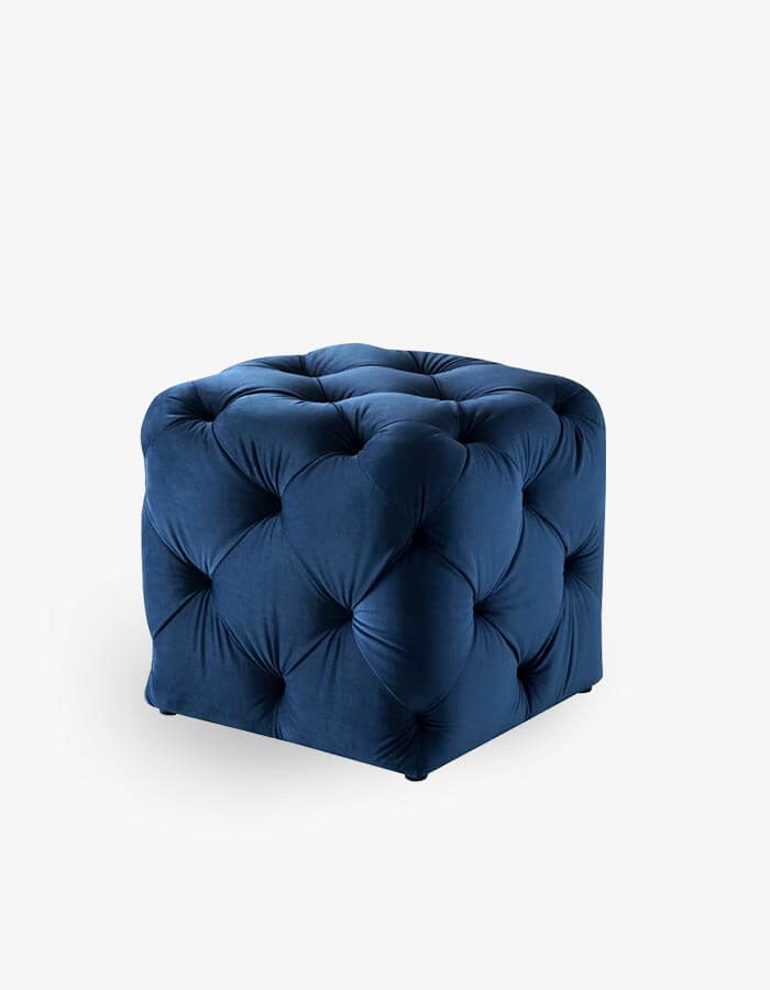 50x50 Lacivert Kadife Kumaşlı Kapitoneli Kare Puf