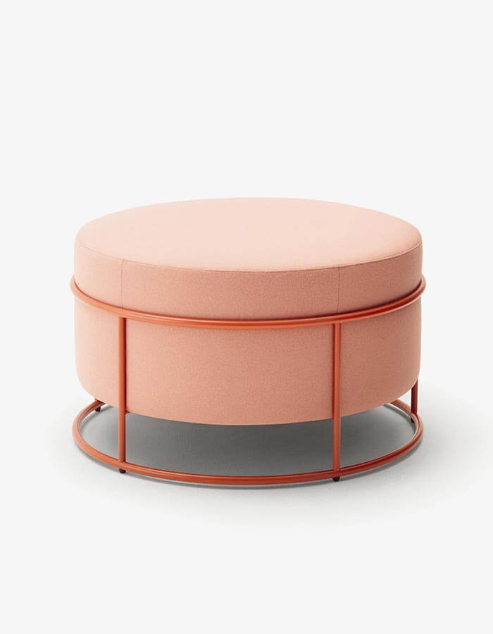 55x55 Pudra Rengi Keten Kumaşlı Demir Ayaklı Yuvarlak Puf