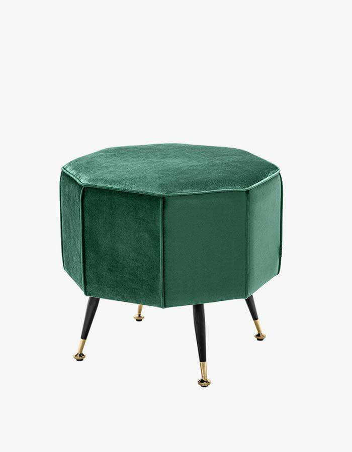 Konik Ahşap Ayaklı Yeşil Kadife Sekizgen Puf - Pufcu
