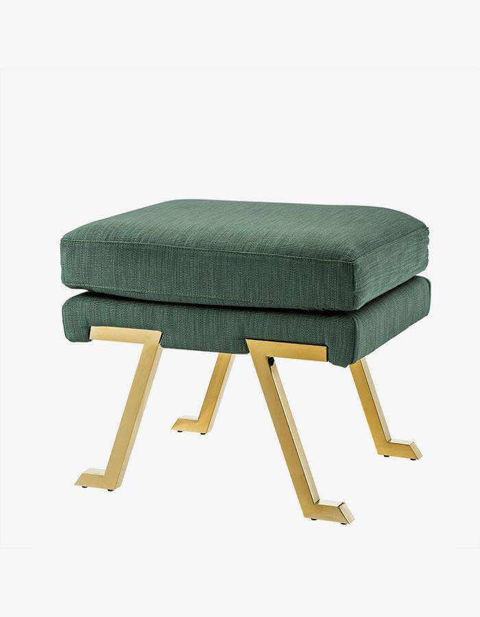 Yeşil Kadife Pirinç Rengi Metal Ayaklı Puf - Pufcu