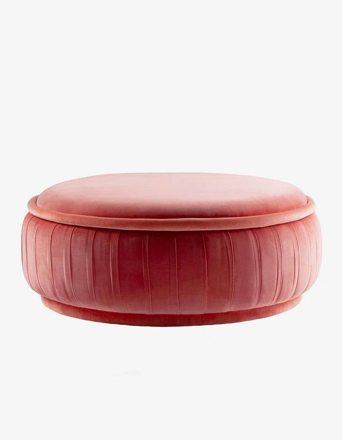 70x70 Pudra Rengi Kadife Kumaşlı Yuvarlak Puf