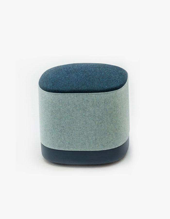 Açık Mavi Koyu Mavi Keten Kumaşlı Radyüslü Kare Puf - Pufcu