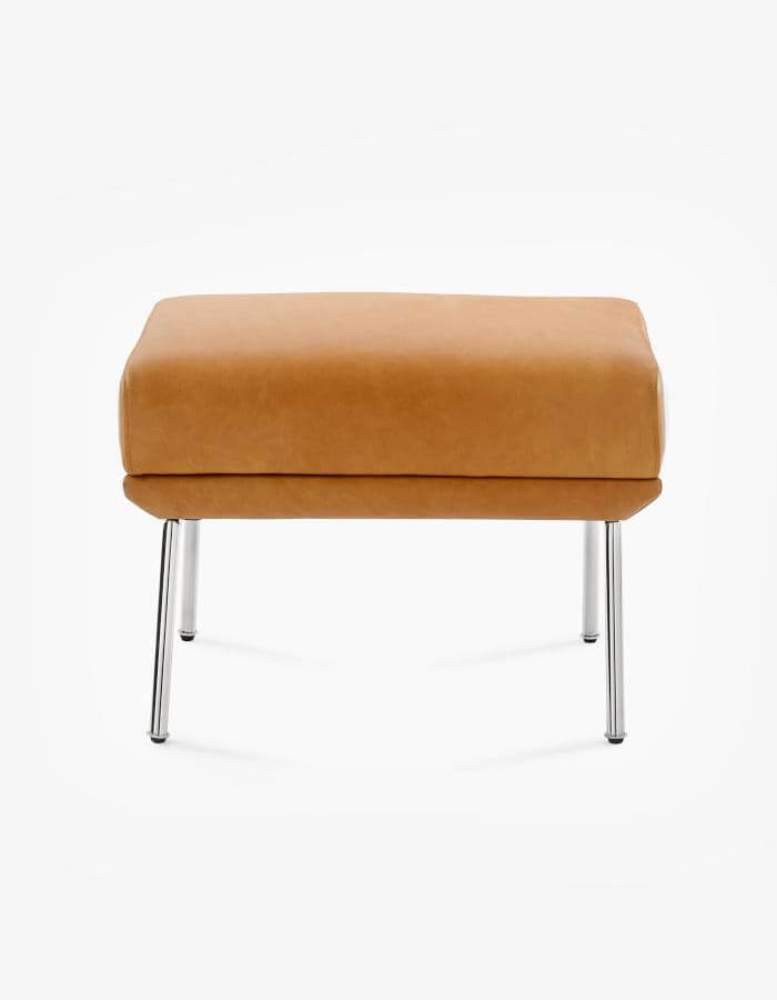 Hardal Rengi Suni Derili Krom Kaplama Ayaklı Puf