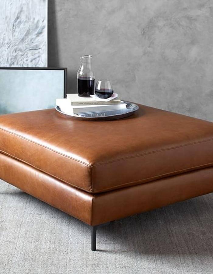 Kahverengi Suni Deri Kumaşlı Kare Puf life