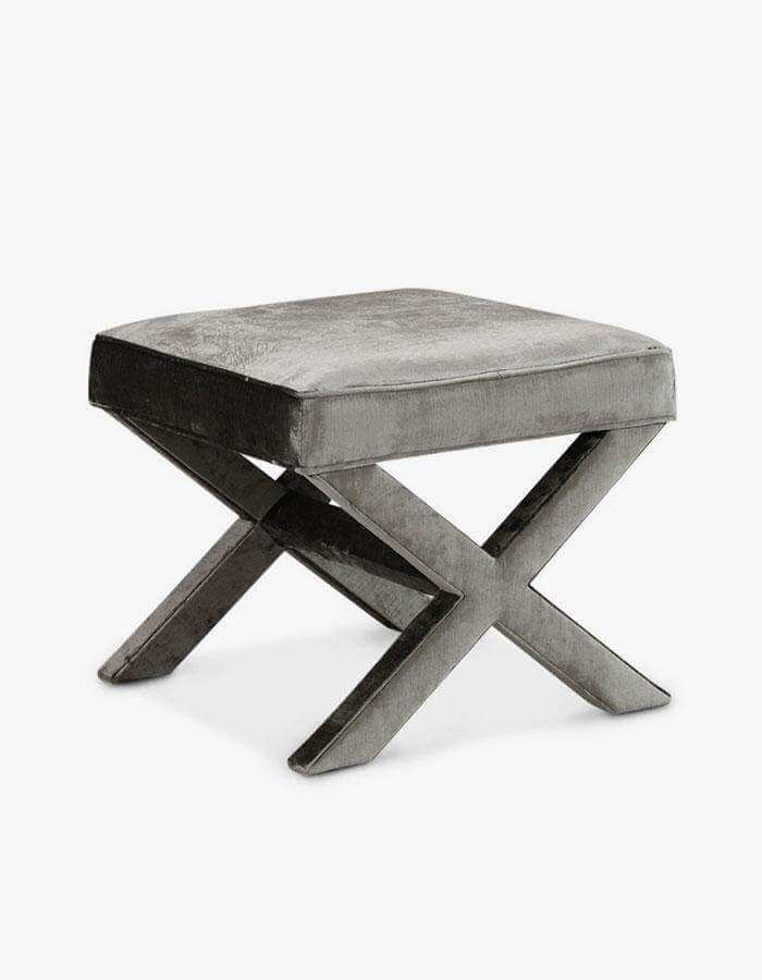 Koyu Gri Kadife Çapraz Ayaklı Puf - Pufcu