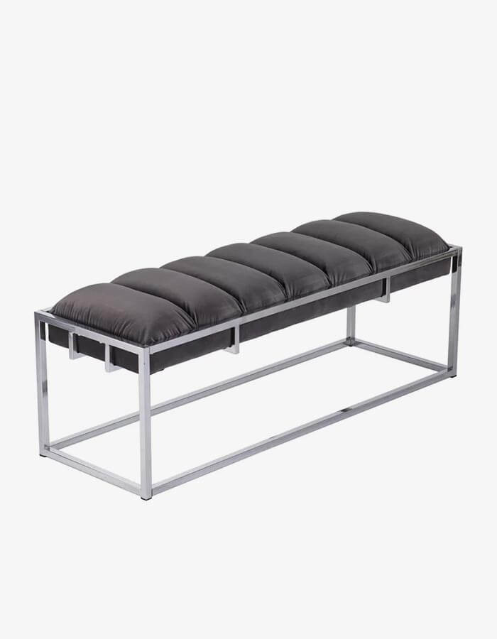 Koyu Gri Kadife Rengi Metal Ayaklı Bench Bank