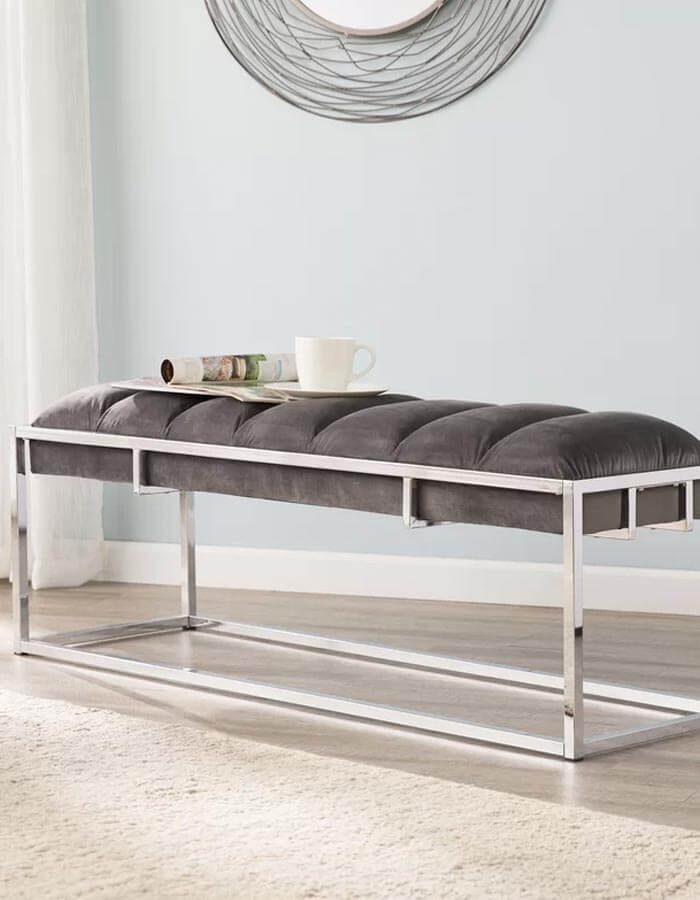 Koyu Gri Kadife Rengi Metal Ayaklı Bench Bank detay