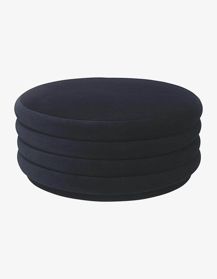 Koyu Lacivert Kadife Kumaşlı Yuvarlak Puf