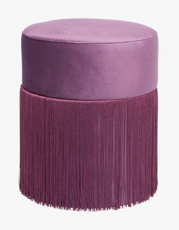 Koyu Pembe Kadife Kumaşlı Püsküllü Yuvarlak Puf
