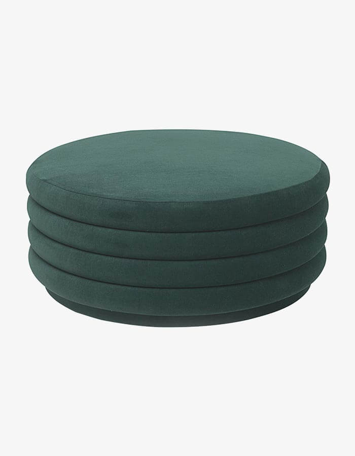 Koyu Yeşil Kadife Kumaşlı Yuvarlak Puf