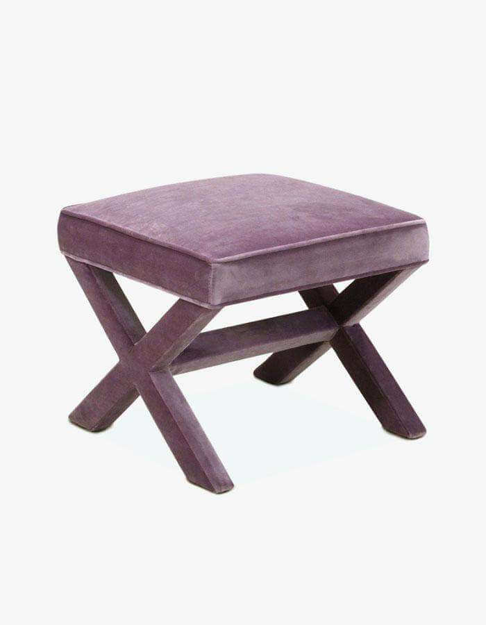 Mürdüm Rengi Kadife Çapraz Ayaklı Puf - Pufcu