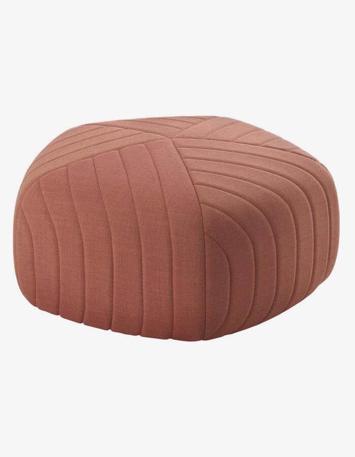 Şeftali Rengi Dilim Dekoratif Dikişli Beşgen Kadife Puf