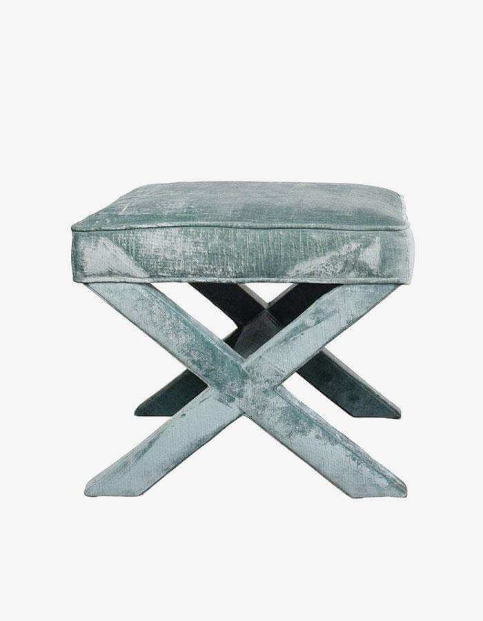 Su Yeşili Kadife Çapraz Ayaklı Puf - Pufcu