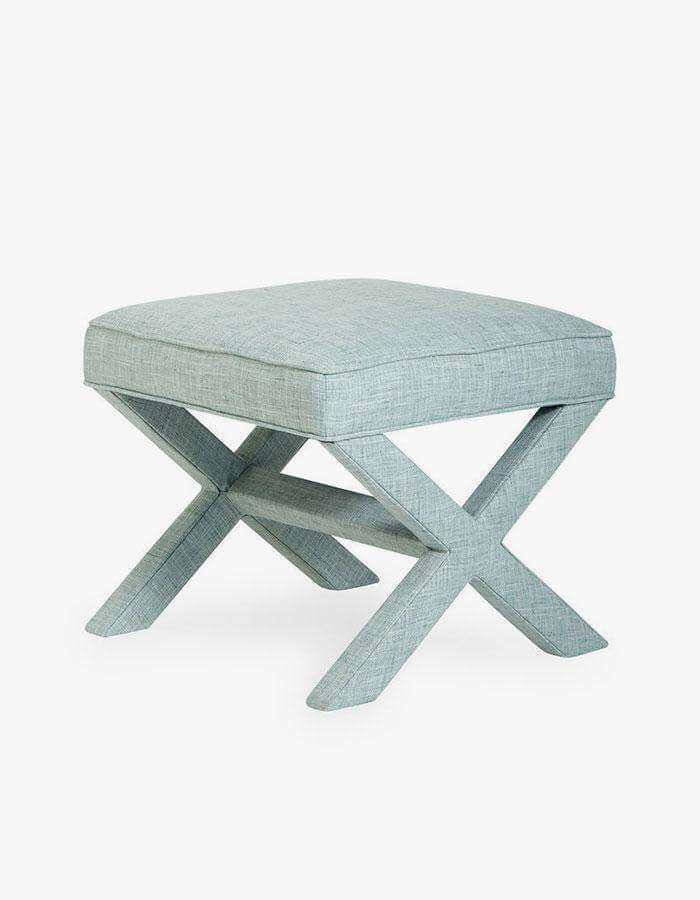 Su Yeşili Keten Kumaşlı Çapraz Ayaklı Puf - Pufcu