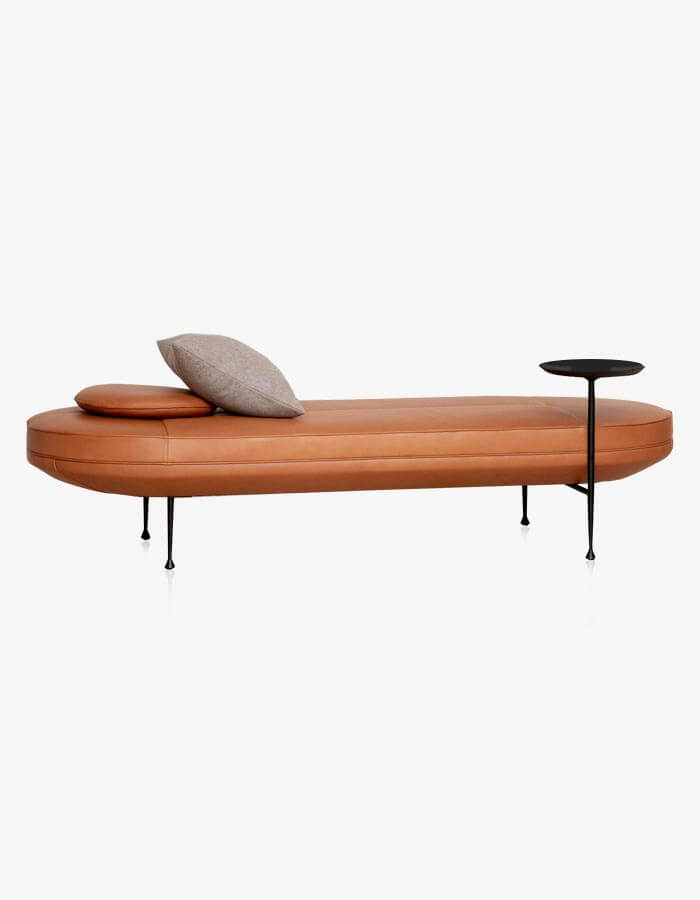 Taba Rengi Suni Deri Yastık Detaylı Oval Bench