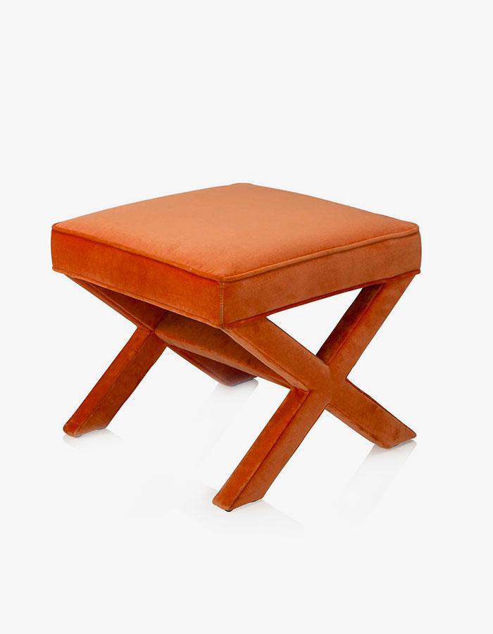 Turuncu Kadife Çapraz Ayaklı Puf - Pufcu