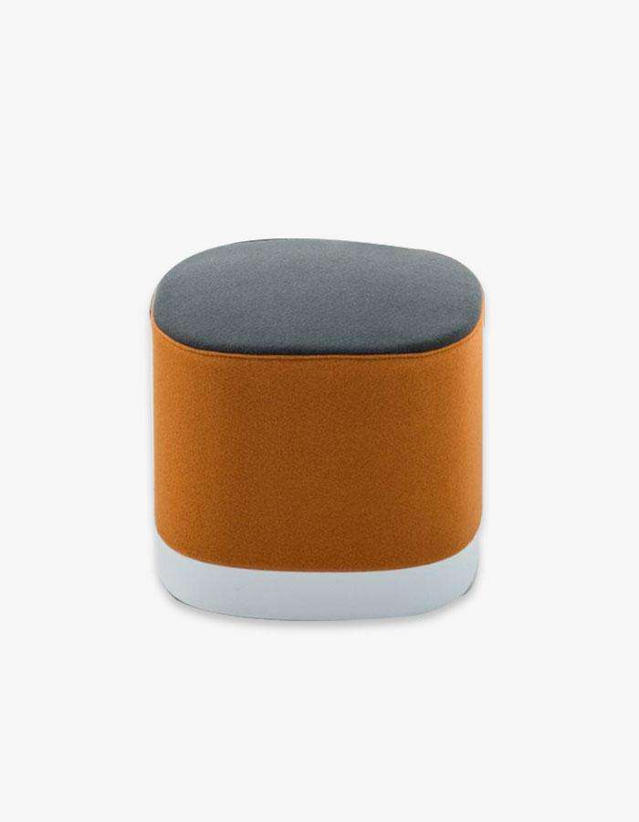 Turuncu Koyu Gri Keten Kumaşlı Radyüslü Kare Puf - Pufcu