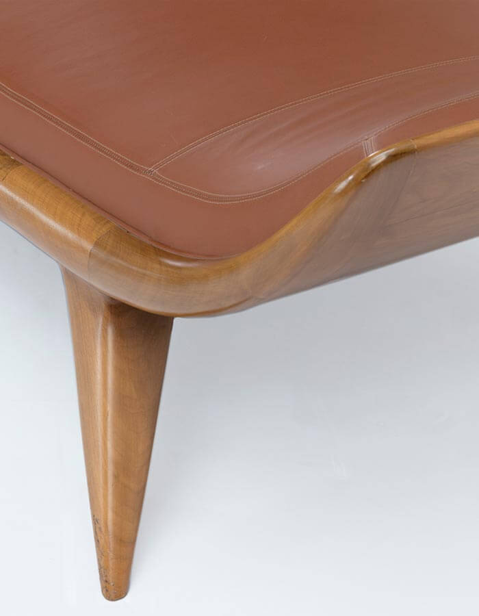 Kahverengi Suni Deri Konik Ayaklı Retro Bench detay