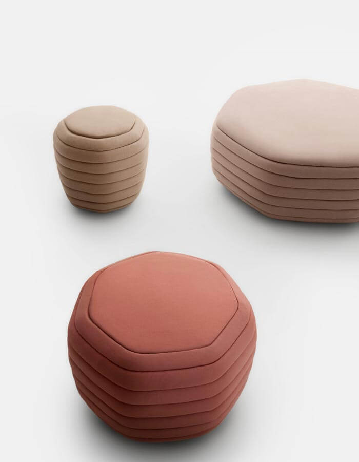 Kiremit Rengi Dilimli Yedigen Kadife Puf Üstten Görünüş