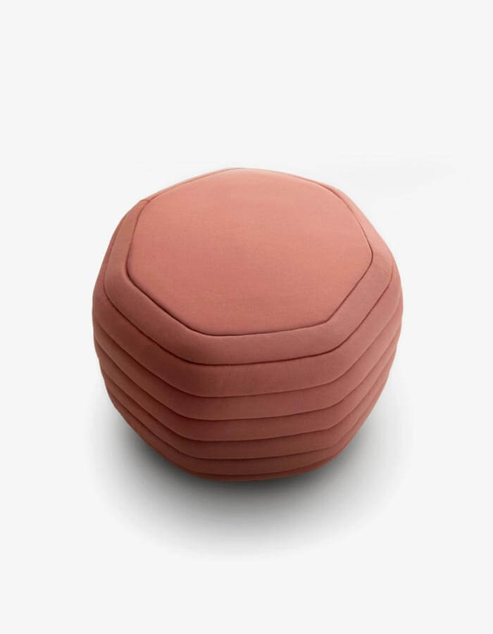 Kiremit Rengi Dilimli Yedigen Kadife Puf