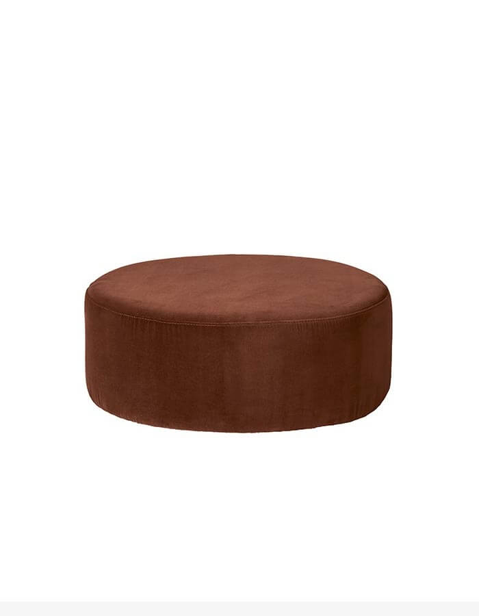 Kızıl Kahve Kadife Kumaşlı Yuvarlak Puf