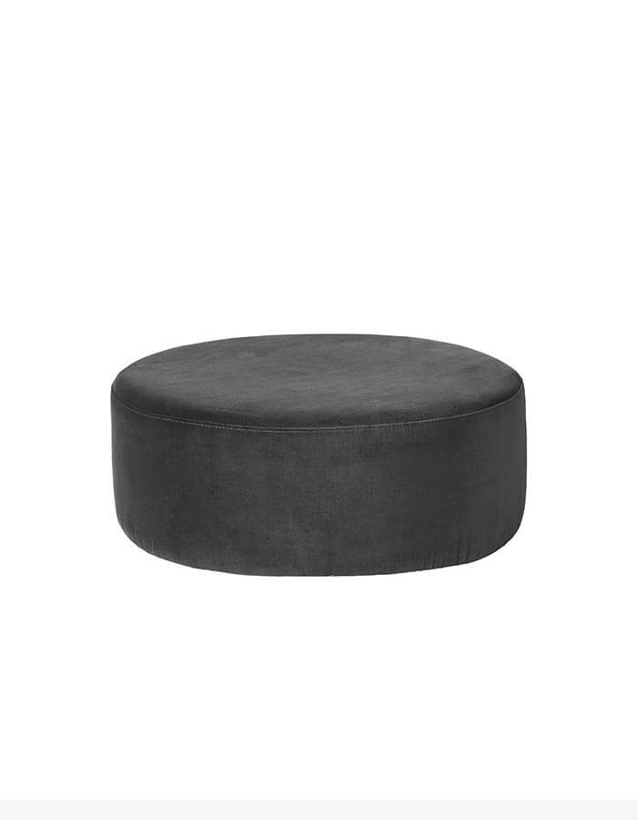 Koyu Gri Kadife Kumaşlı Yuvarlak Puf