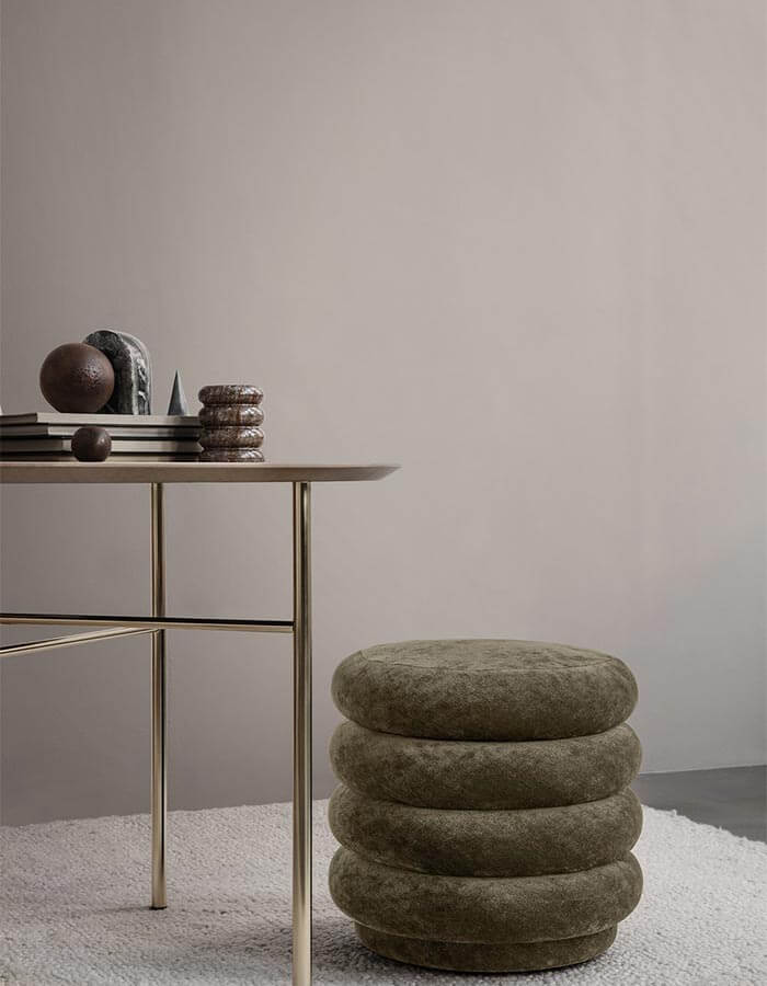 Kahverengi Nubuk Kumaşlı Yuvarlak Puf