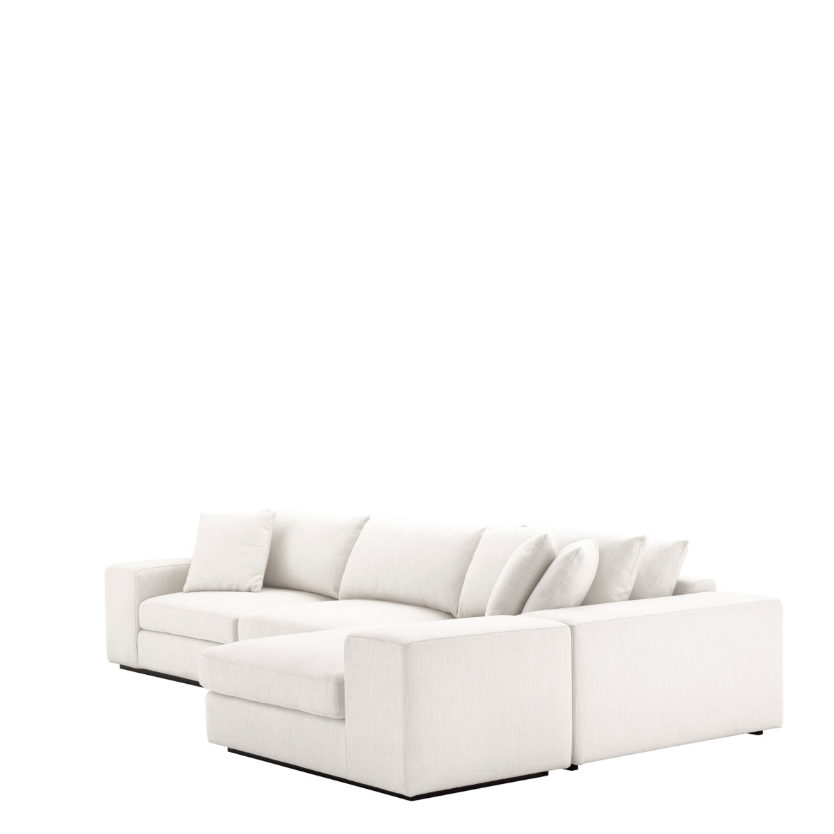 Grande beyaz keten kumaşlı L köşe kanepe, rahat oturumlu ve şık tasarımlı. Ölçüleri: 380x200 cm.