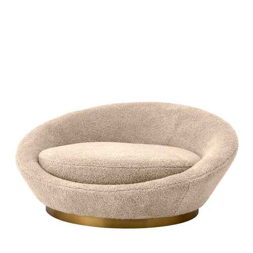 Duardo Karamel Rengi yuvarlak formda teddy kumaşlı rahat loveseat, metal ayaklı ve şık tasarım.