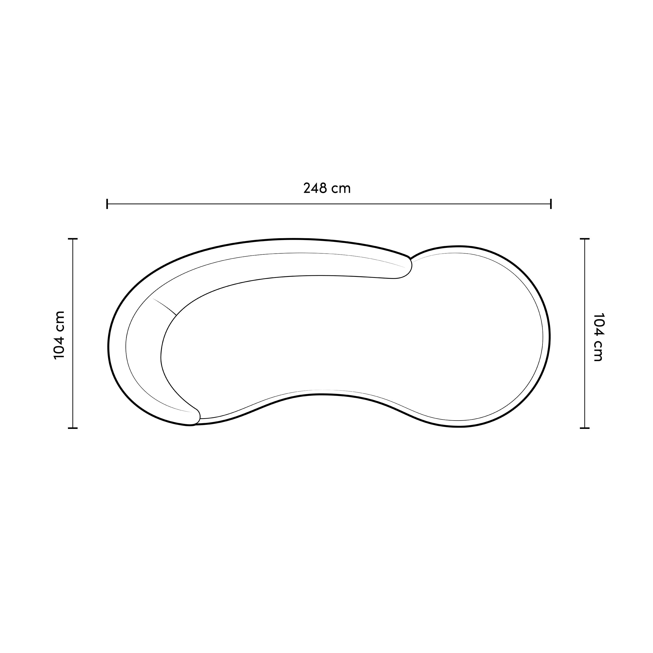 Bernd Krem Rengi Oval Formlu Fasulye Kanepe Ölçüleri: 248x104 cm ve 74 cm yükseklik.