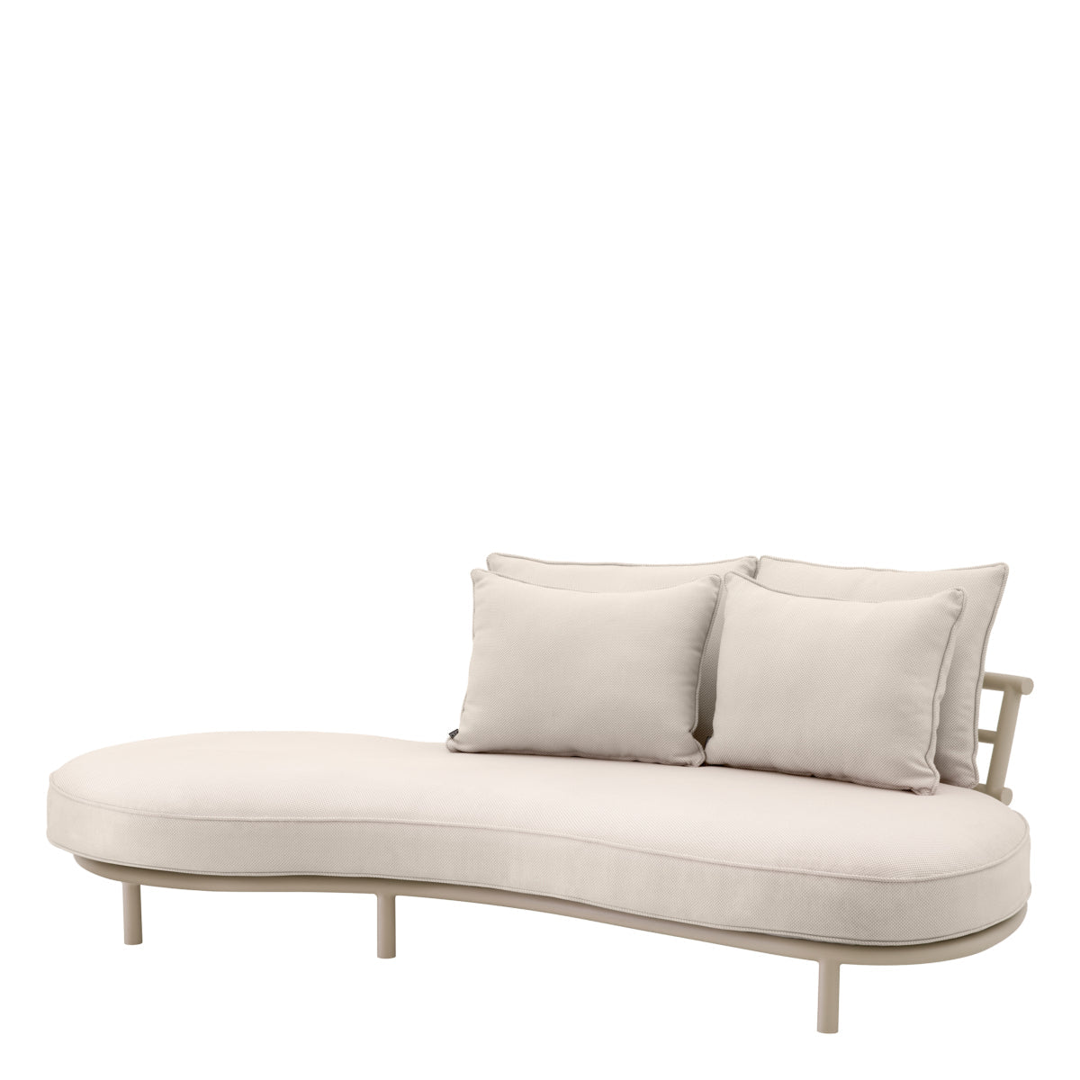 Laguno oval outdoor garden sofa in beige, 220cm wide, with plush pillows and durable fabric, perfect for patio lounging.